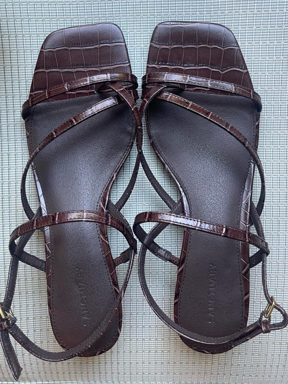 Sanctuary Brown Croc-Embossed Strappy Kitten Heels